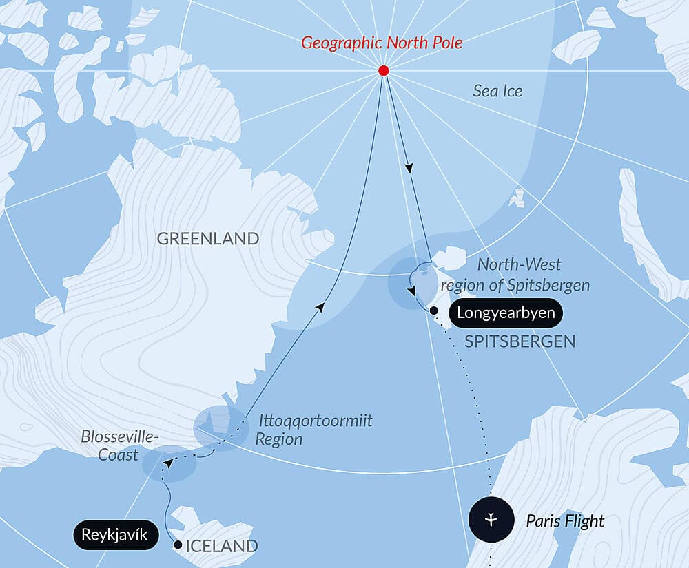 The Geographic North Pole and the east coast of Greenland  null