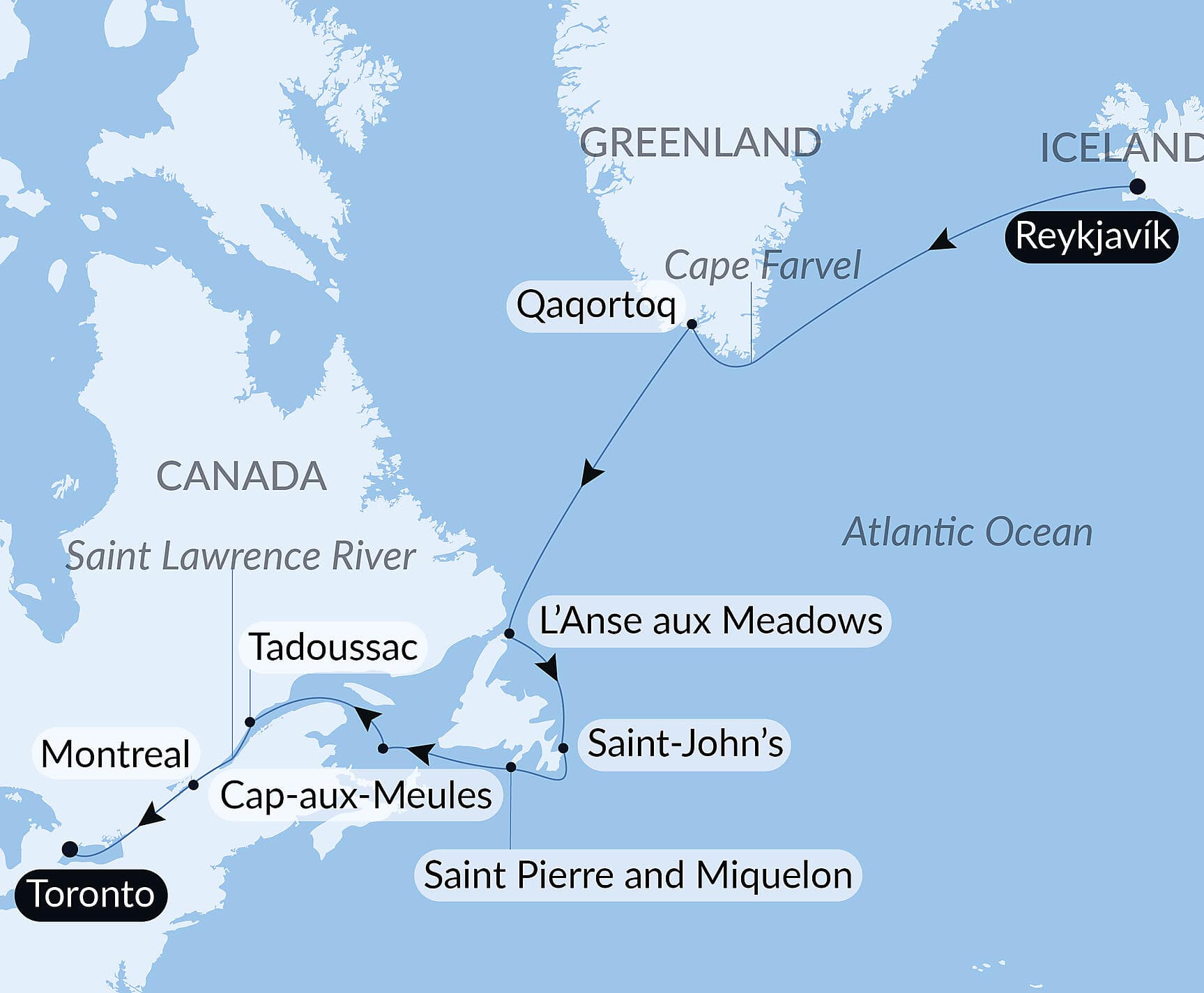 Exploration from Greenland to Canada via Saint Pierre and Miquelon