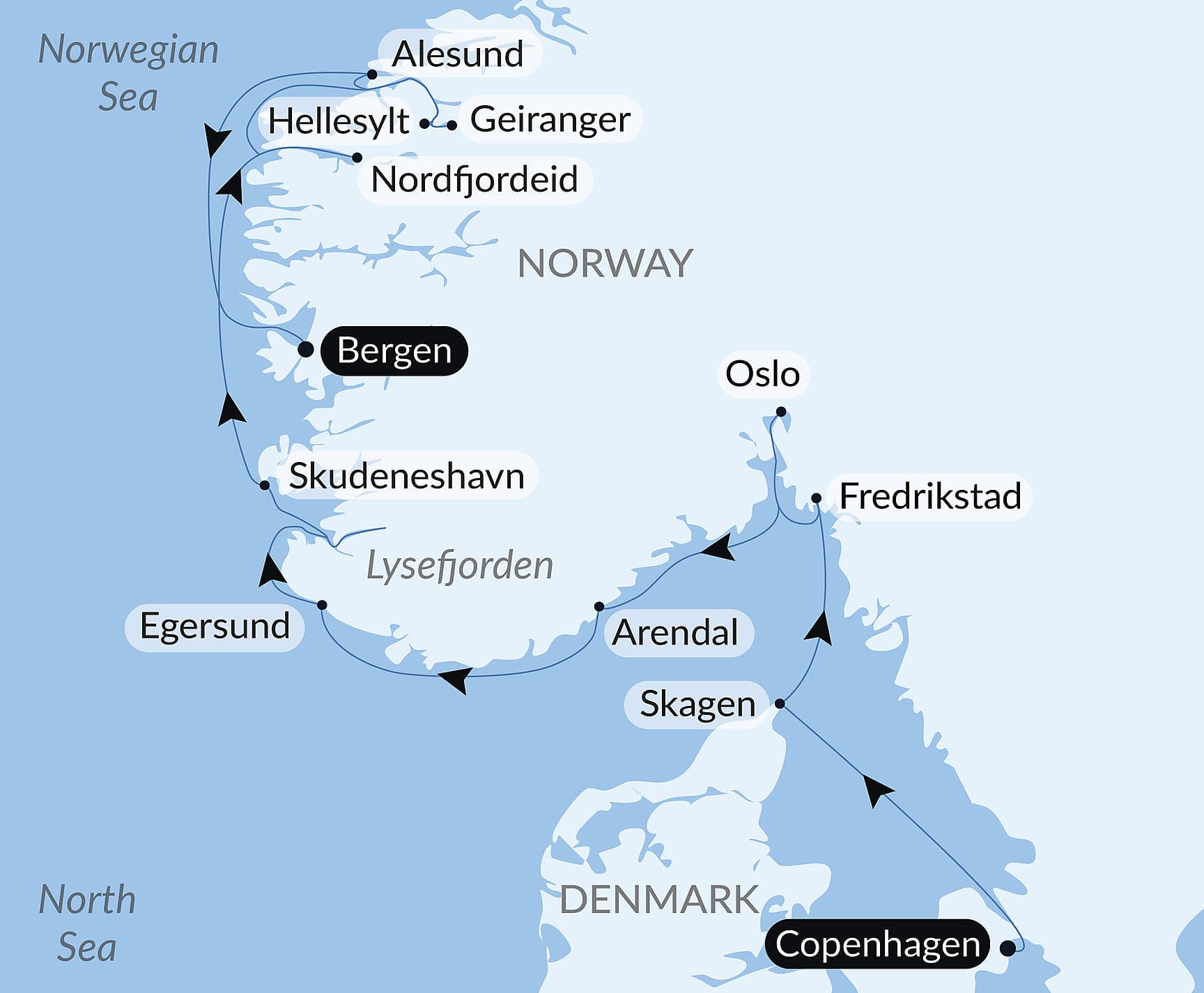 Scandinavian cities and Norwegian fjords