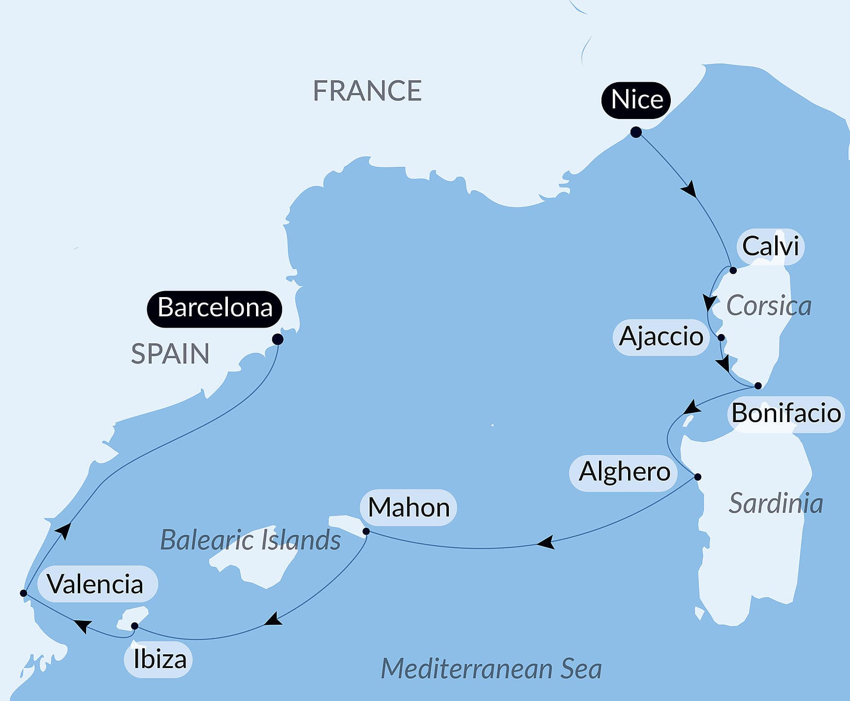 Corsica, Sardinia & Iberian shores